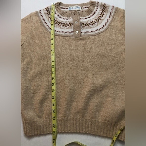 Vintage Sz M Fair Isle Tan Crew Neck Wool Blend Sweater Colony Isle Nordic - Picture 7 of 8